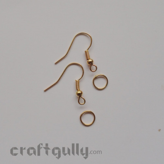 Metal Earring Hooks with Ring - Golden Color