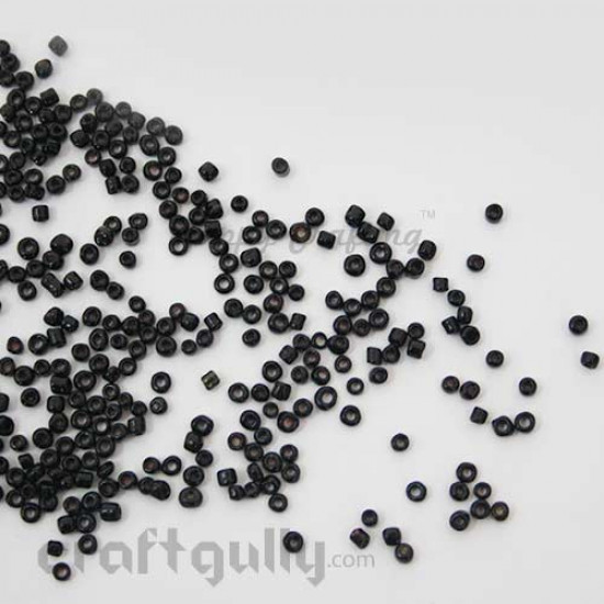 Seed Beads 2mm Glass - Round - Black - 25gms