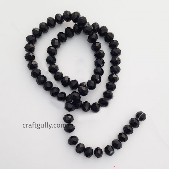 Glass Beads 8mm Rondelle Faceted - Black - 1 String