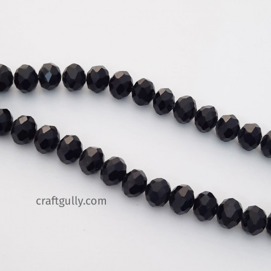 Glass Beads 8mm Rondelle Faceted - Black - 1 String