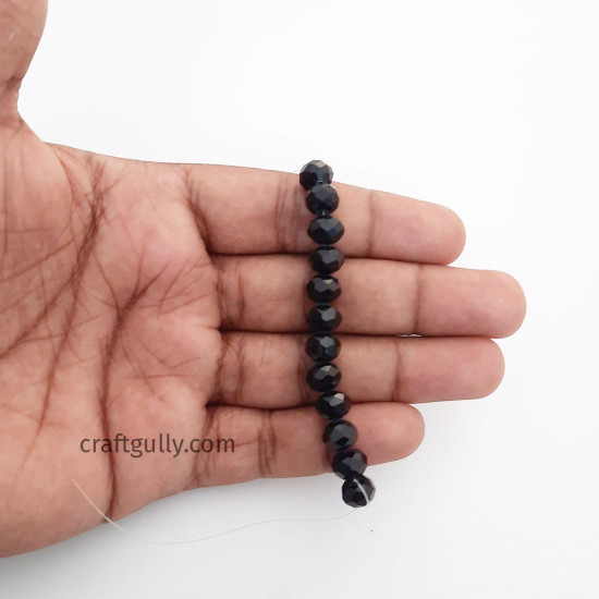 Glass Beads 8mm Rondelle Faceted - Black - 1 String