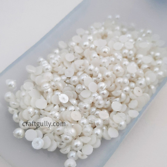 Flatback Pearls 4mm Round - White - 20gms