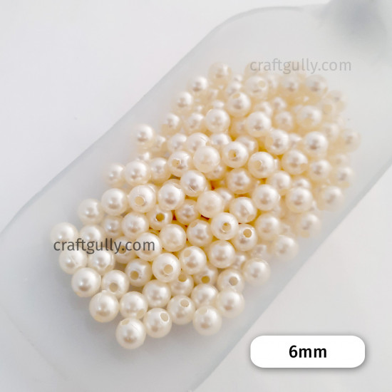 Acrylic Beads 6mm Pearl Finish - Ivory - 20gms