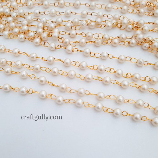 Chains - Faux Pearl 4mm - Golden & Cream - 1 meter