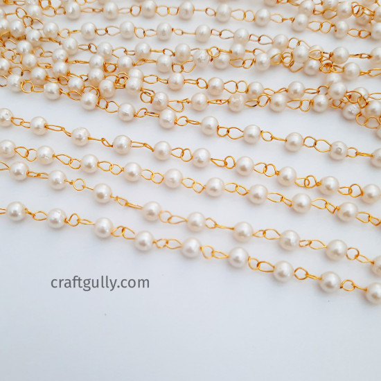 Chains - Faux Pearl 4mm - Gold & Cream - 1 meter
