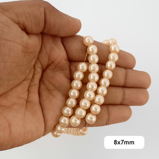 Glass Beads 8mm Pearl Finish - Light Golden - 1 String / 100 Beads