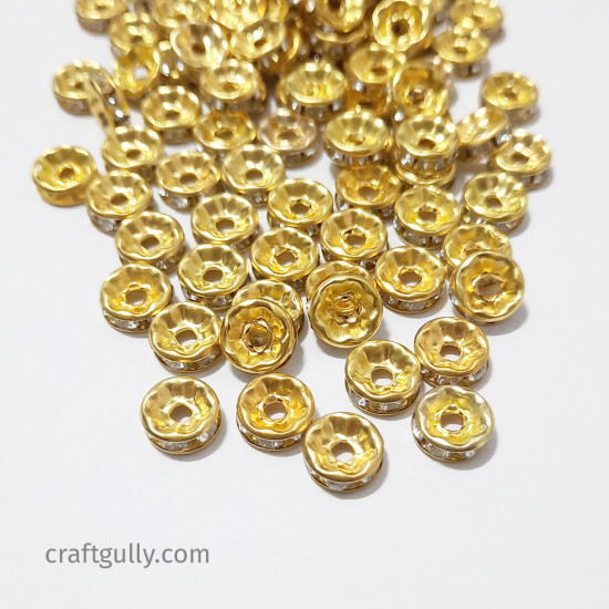 Spacer Beads 7mm - Rhinestones Golden - 5gms