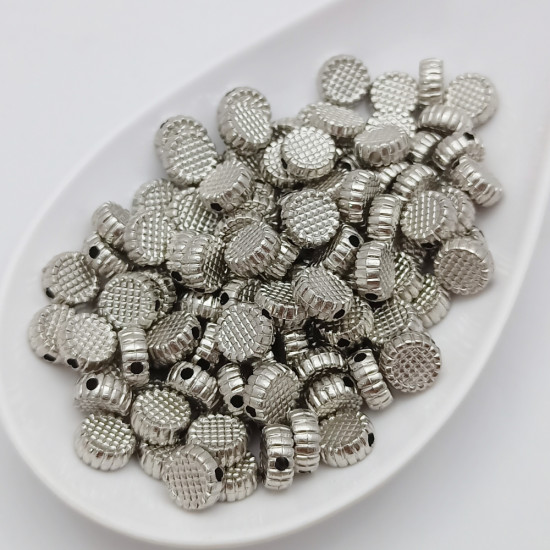 Acrylic Beads 8mm Disc With Texture - Oxidised Silver Finish - 20gms