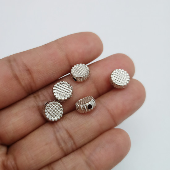 Acrylic Beads 8mm Disc With Texture - Oxidised Silver Finish - 20gms