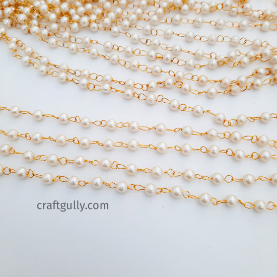 Chains - Faux Pearl 3mm - Golden & Cream - 1 meter