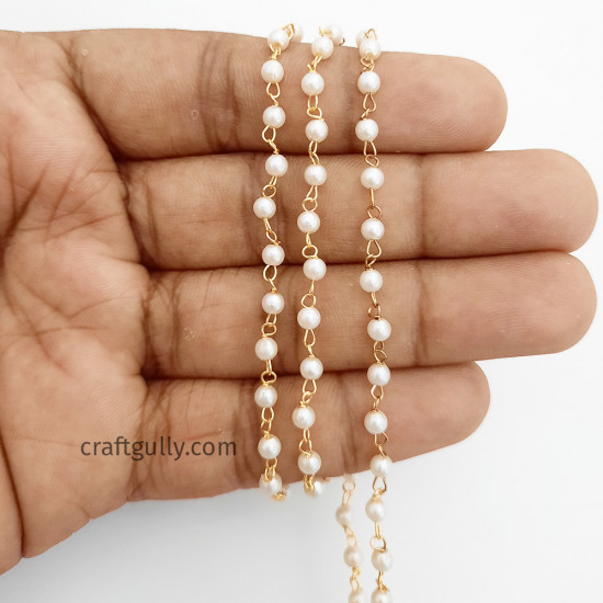 Chains - Faux Pearl 3mm - Golden & Cream - 1 meter