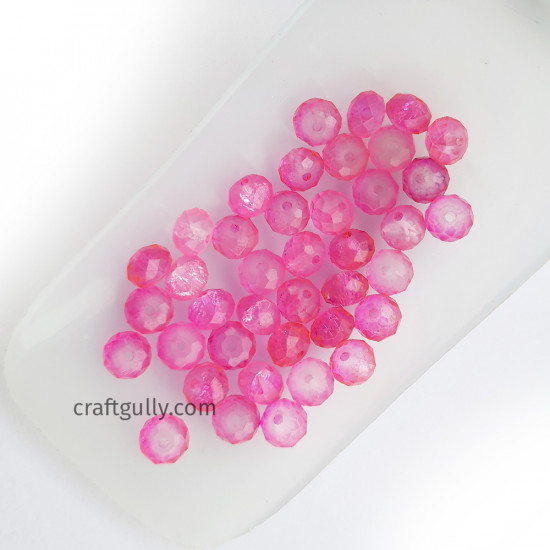 Glass Beads 8mm Round Faceted Crackle - Pink - Pack of 10