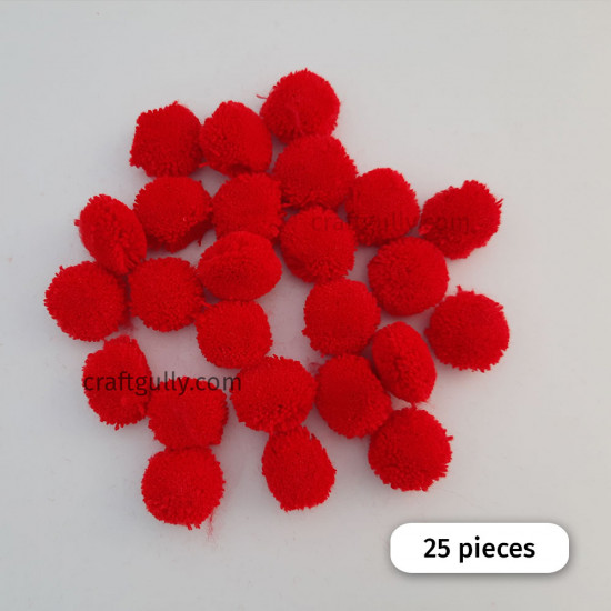 Pom Poms 25mm - Vermilion Red - Pack of 25