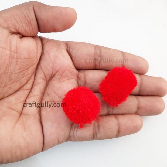 Pom Poms 25mm - Vermilion Red - Pack of 25