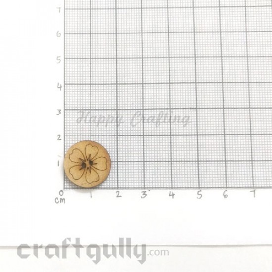 MDF Buttons #3 - 18mm Round With Flower - 2 Buttons