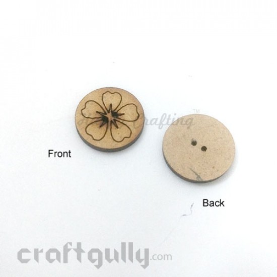 MDF Buttons #3 - 18mm Round With Flower - 2 Buttons