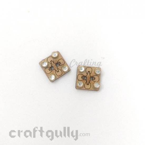 MDF Buttons #12 - 12mm Square With Rhinestone - 2 Buttons