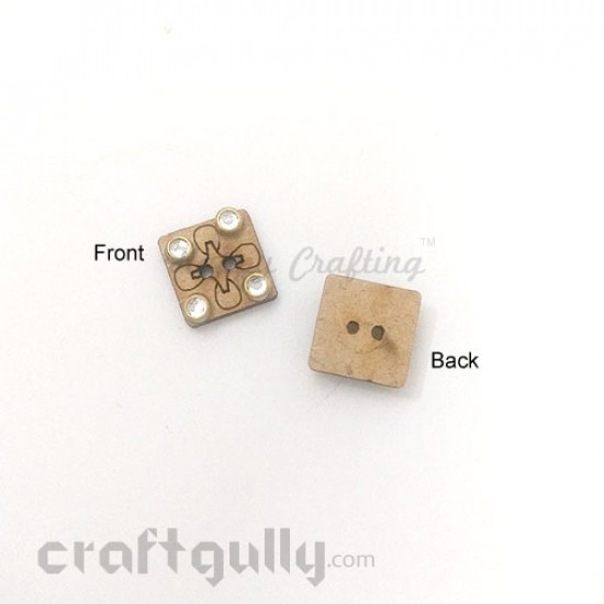 MDF Buttons #12 - 12mm Square With Rhinestone - 2 Buttons