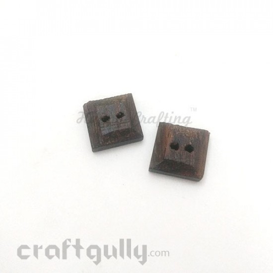 Wooden Buttons #8 - 15mm Square Dark - 2 Buttons