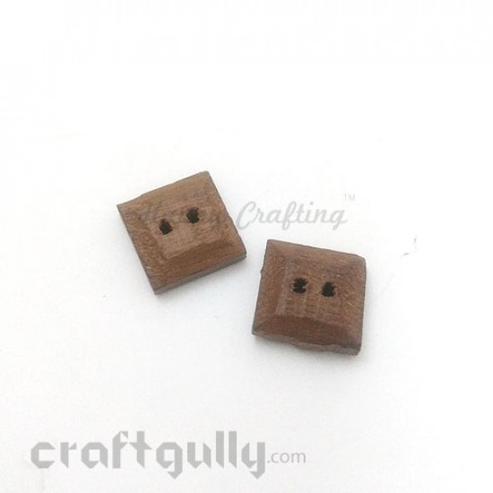 Wooden Buttons #9 - 15mm Square - 2 Buttons