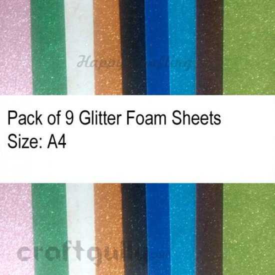 Foam Sheets A4 - Glitter - Mixed Colors - 9 Sheets