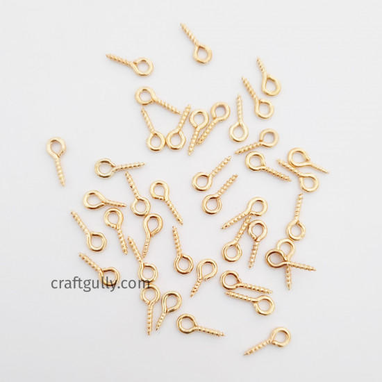 Screw Eye Pins 9mm - Golden Finish - 40 Pins