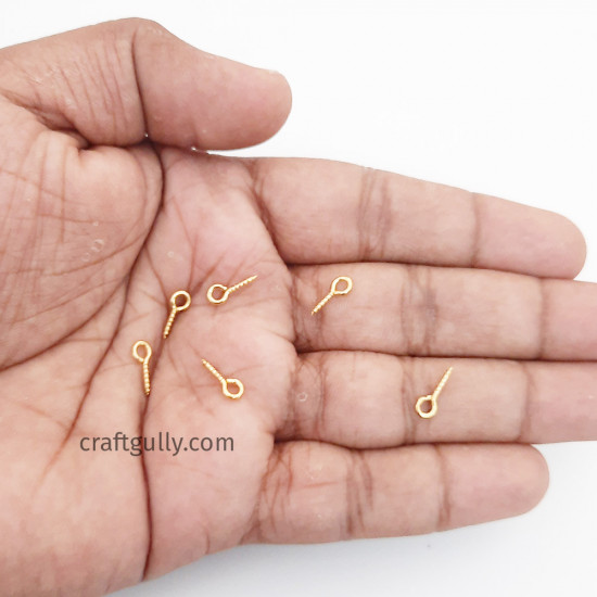 Screw Eye Pins 9mm - Golden Finish - 40 Pins