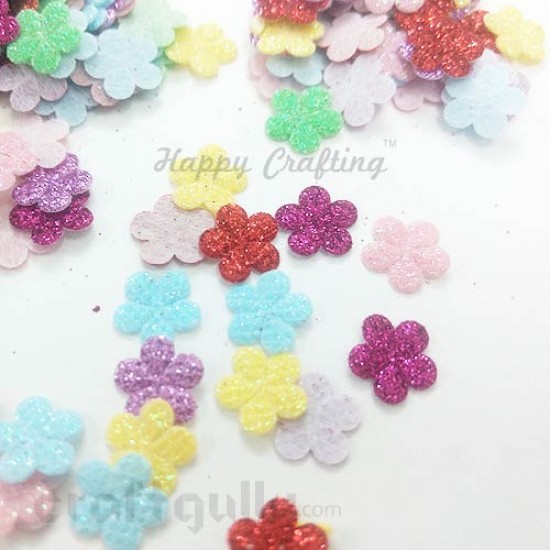 Die-Cut Felt Flowers 7mm - Assorted #3 With Glitter - 20 Flowers