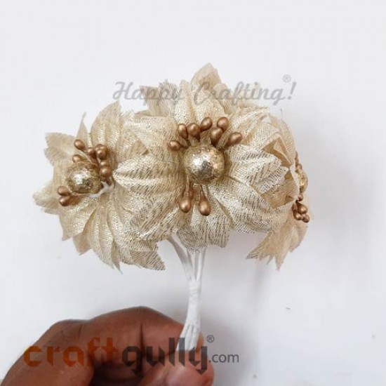 Fabric Flowers #3 - 42mm Golden - Pack of 2
