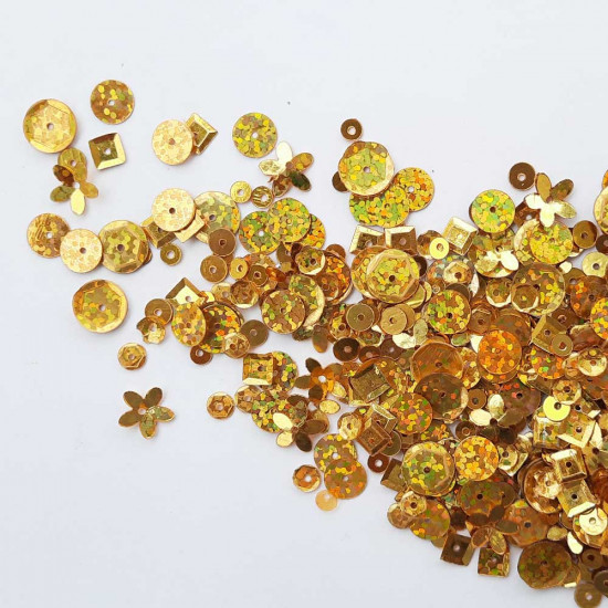 Sequins - Assorted Shapes - Golden With Lustre - 20gms
