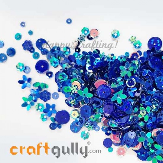 Sequins - Assorted Shapes - Blue With Lustre - 20gms