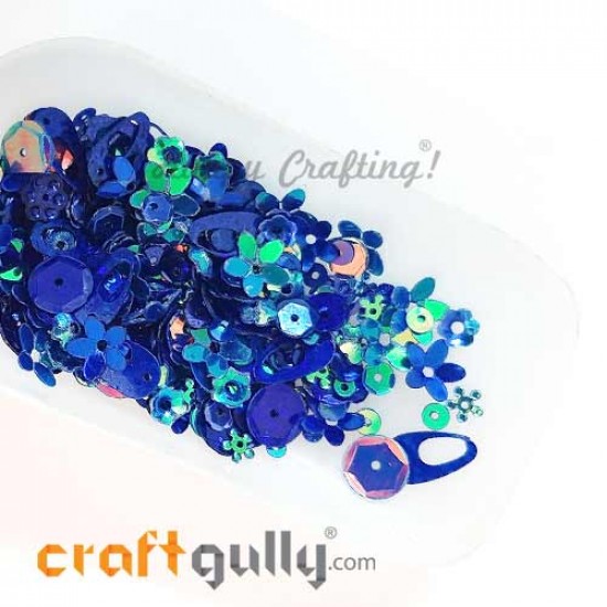 Sequins - Assorted Shapes - Blue With Lustre - 20gms