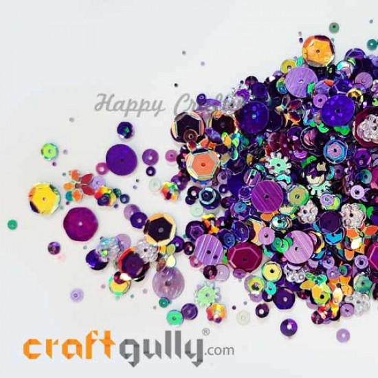 Sequins - Assorted Shapes - Purple With Lustre - 20gms