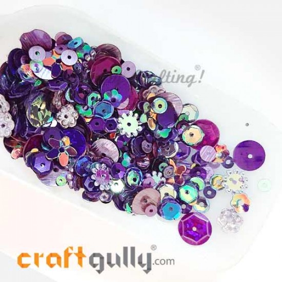 Sequins - Assorted Shapes - Purple With Lustre - 20gms