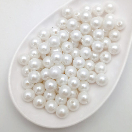 Acrylic Beads 8mm Round - Faux Pearl White - 20gms / 85 Beads