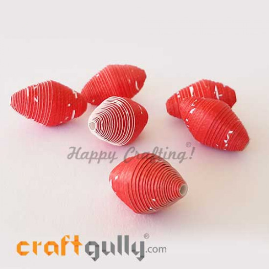 Paper Beads 25mm Design #1 - Red & White - Pack of 2