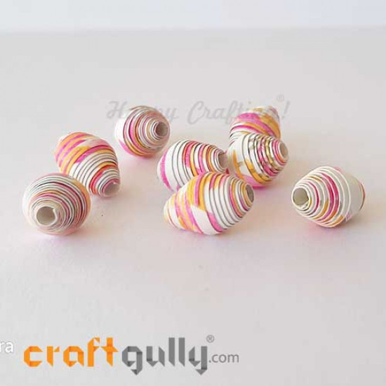 Paper Beads 13mm Design #2 - White, Yellow & Pink - Pack of 2