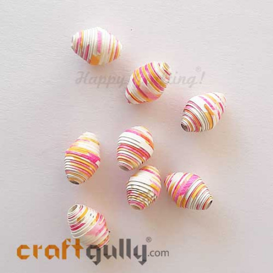 Paper Beads 13mm Design #2 - White, Yellow & Pink - Pack of 2