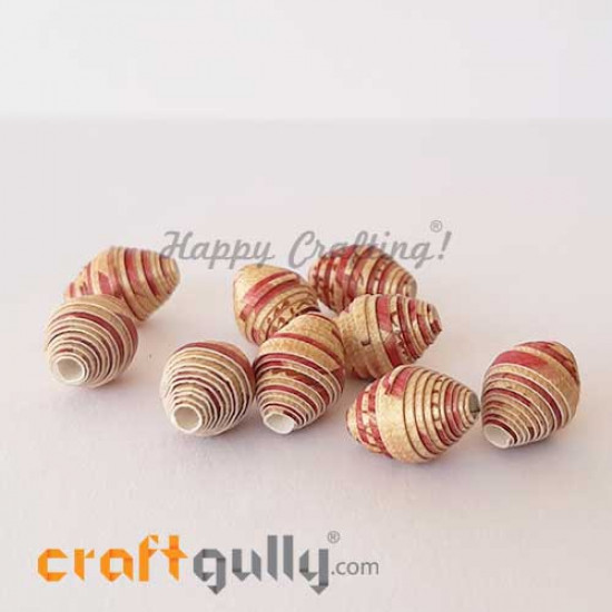 Paper Beads 13mm Design #3 - Metallic Gold & Maroon - Pack of 2