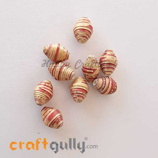 Paper Beads 13mm Design #3 - Metallic Gold & Maroon - Pack of 2