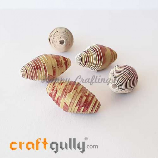 Paper Beads 24mm Design #6 - Golden & Maroon - Pack of 2