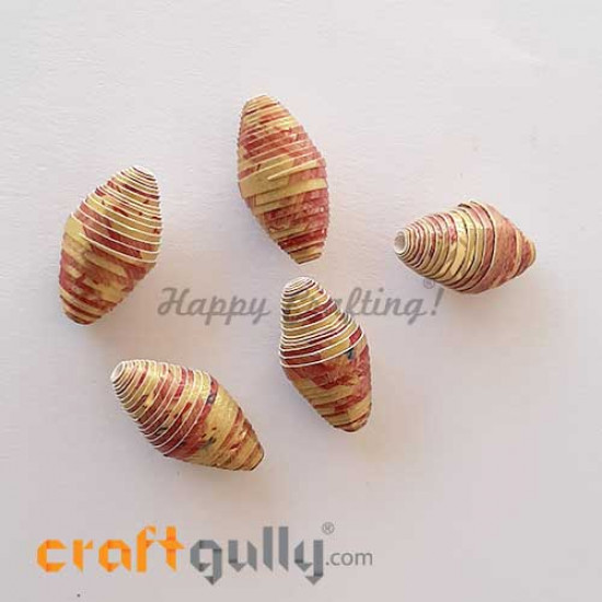 Paper Beads 24mm Design #6 - Golden & Maroon - Pack of 2