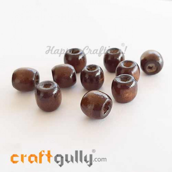 Wooden Beads 11mm Barrel - Dark Walnut - 20gms / 35 Beads