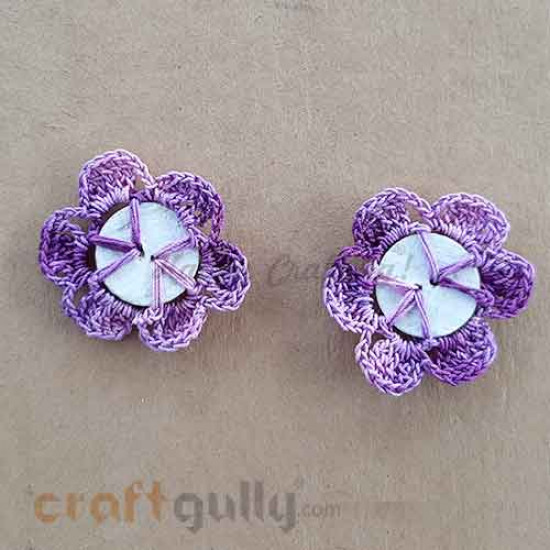 Handmade Flowers Crochet #1 - Purple Shaded With Button - Pack of 2