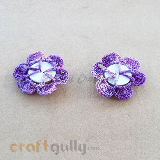 Handmade Flowers Crochet #1 - Purple Shaded With Button - Pack of 2