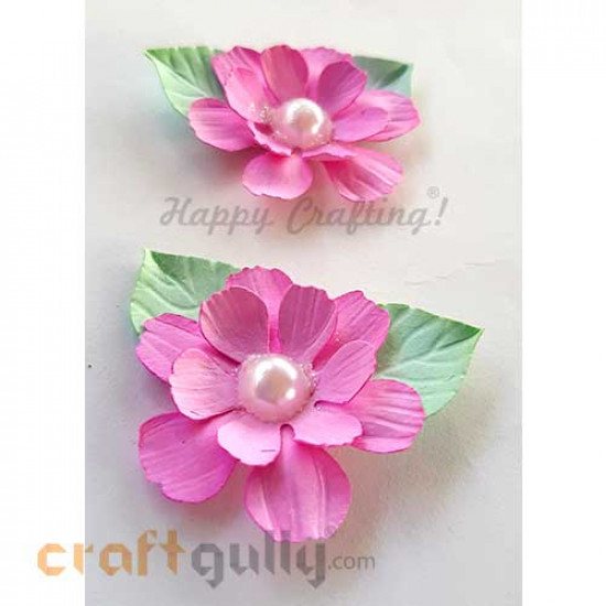 Handmade Flowers Paper #1 - Pink With Pearl - Pack of 2