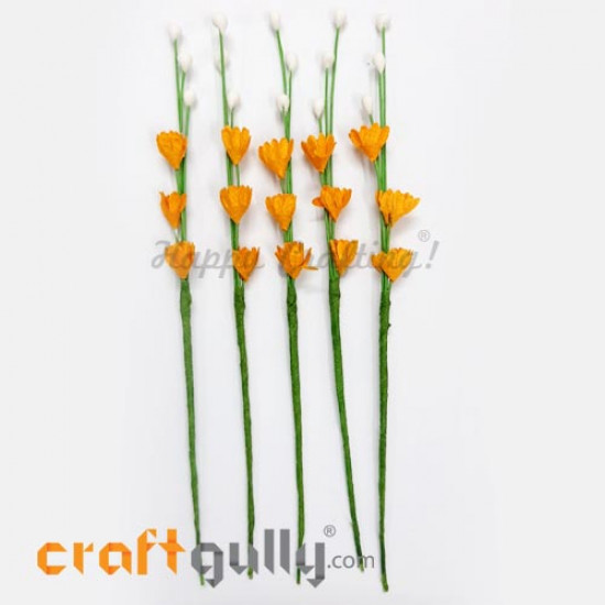 Paper Flowers 120mm - Deco Sprig #2 - Orange - Pack of 5