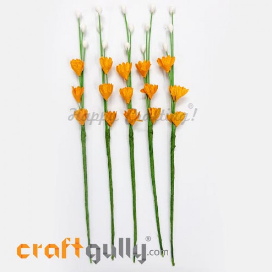 Paper Flowers 120mm - Deco Sprig #2 - Orange - Pack of 5 Paper Flowers 120mm - Deco Sprig #2 - Orange - Pack of 5