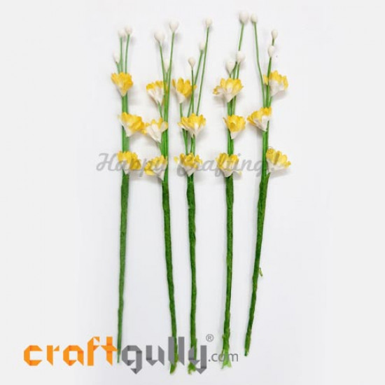 Paper Flowers 120mm - Deco Sprig #2 - Sh. Yellow - Pack of 5 Paper Flowers 120mm - Deco Sprig #2 - Sh. Yellow - Pack of 5