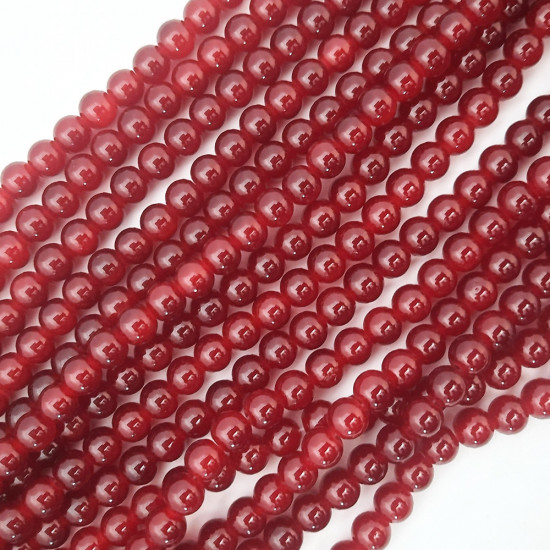 Glass Beads 8mm Round - Trans. Dark Red - 1 String / 100 Beads